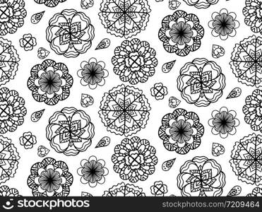 Seamless black and white texture with doodle flowers. Vector background for your creativity. Seamless black and white texture with doodle flowers. Vector bac