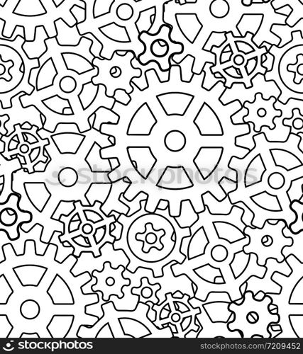 Seamless black and white texture with the contours of the gears. Vector background for your design. Seamless black and white texture with the contours of the gears.