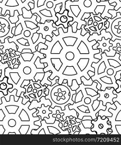 Seamless black and white texture with the contours of the gears. Vector background for your design. Seamless black and white texture with the contours of the gears.