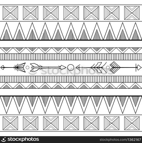 Seamless black and white tribal texture with arrows. Vector background for your design. Seamless black and white tribal texture with arrows. Vector back