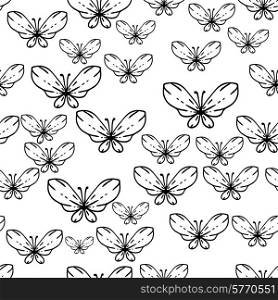 Seamless black and white vector pattern with butterflies.. Seamless black and white vector pattern with butterflies
