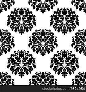 Seamless black color floral arabesque pattern in damask style motifs suitable for wallpaper, tiles and fabric design