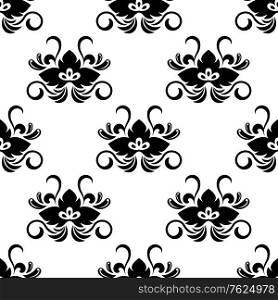 Seamless black floral arabesque pattern in damask style for wallpaper, tiles and fabric design