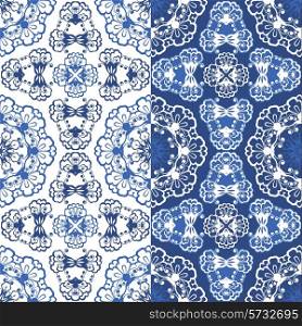 Seamless blue color floral patterns. Ornamental Background.