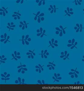 Seamless blue floral pattern. Vintage seamless background with blue leaves. Seamless monochrome floral pattern. Vintage seamless background with blue leaves