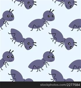 Seamless blue pattern with ant. Endless background for sewing children’s clothing, printing on textiles and packaging paper.