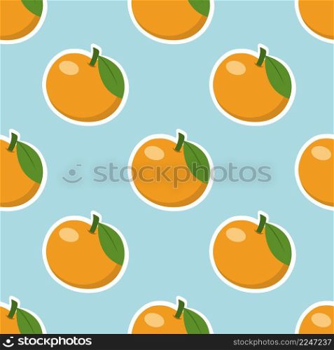 Seamless blue pattern with tangerines. Endless Wallpaper for wrapping paper. Background for sewing clothes, textiles, printing on fabric.