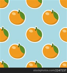 Seamless blue pattern with tangerines. Endless Wallpaper for wrapping paper. Background for sewing clothes, textiles, printing on fabric.