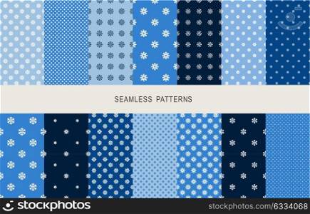 Seamless blue snowflake pattern. Vector illustration