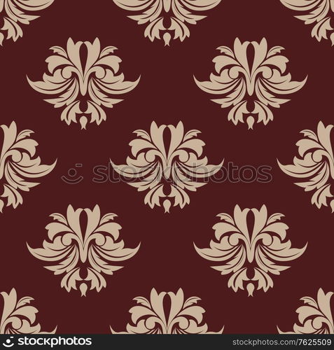 Seamless bold beige colored floral arabesque pattern in damask style motifs for wallpaper and fabric design isolated over brown colored background. Floral seamless arabesque pattern