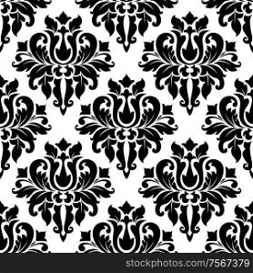Seamless bold black colored floral arabesque pattern in damask style motifs suitable for wallpaper, tiles and fabric design