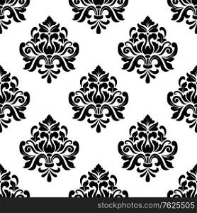 Seamless bold black colored floral arabesque pattern in damask style motifs suitable for wallpaper, tiles and fabric design. Floral seamless arabesque pattern