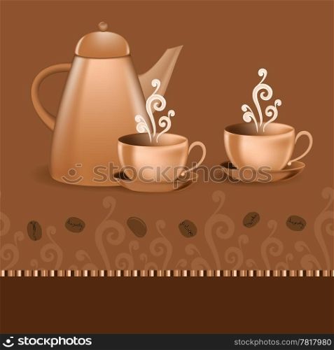 Seamless border with coffee pot and cups