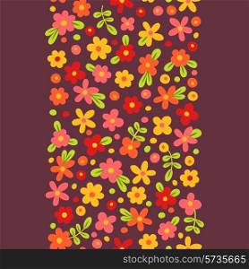Seamless border with cute flowers. Vector illustration.