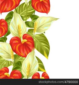 Seamless border with flowers spathiphyllum and anthurium. Seamless border with flowers spathiphyllum and anthurium.