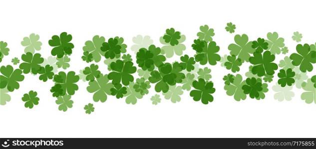 Seamless border with fourleaf clover and sparkle. St.Patricks Day. Vector element for covers, frames and your design. Seamless border with fourleaf clover and sparkle.