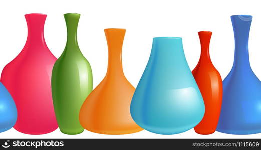 Seamless border with realistic colorful vases for your creativity