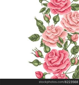 Seamless border with vintage roses. Decorative retro flowers. Easy to use for backdrop, textile, wrapping paper.