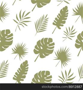 Seamless botanical pattern with green tropical leaves. Vector illustration on a white background.. Seamless botanical pattern with green tropical leaves. Vector illustration on a white background