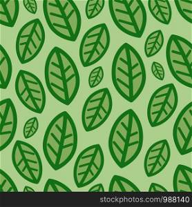 Seamless botany vector pattern. Green leaves at green background vector pattern
