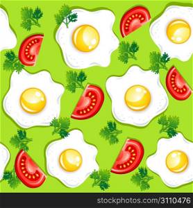 Seamless breakfast pattern with fried eggs and tomatoes