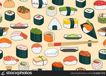 Seamless bright background with sushi