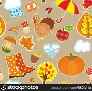 Seamless bright background with symbols of autumn