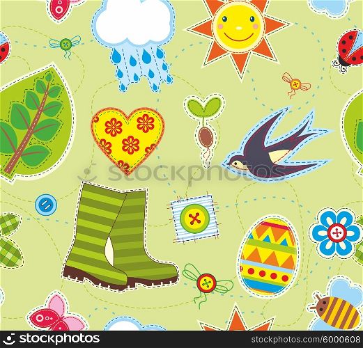 Seamless bright background with symbols of spring