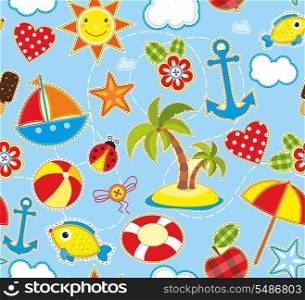 Seamless bright background with symbols of summer