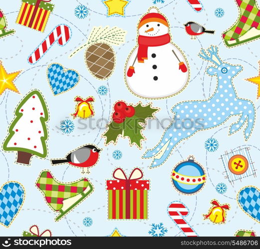 Seamless bright background with symbols of winter