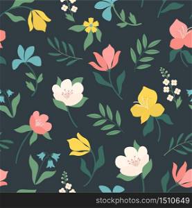 Seamless bright scandinavian floral pattern. Great for fabric, textile. Vector illustration. Seamless bright scandinavian floral pattern. Great for fabric, textile. Vector illustration.