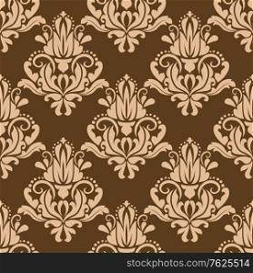 Seamless brown colored floral arabesque pattern in damask style motifs suitable for wallpaper, tiles and fabric design in square format. Floral seamless arabesque pattern