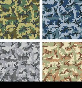 Seamless camouflage pattern background, four color combinations, woodland, urban, navy and desert.