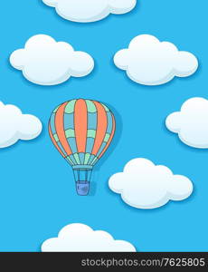Seamless cartoon air baloon and clouds pattern, suitable for journey and travel design