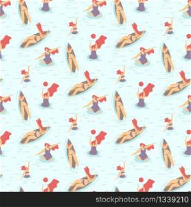 Seamless Cartoon Flat Vector Style Pattern Summer Sport Body Positive Motivational Concept Illustration on Transparent Backdrop Plus Size Figure Active Girls Swimming Playing Ball Pool Surfing in Sea. Seamless Cartoon Pattern Summer Sport Motivate