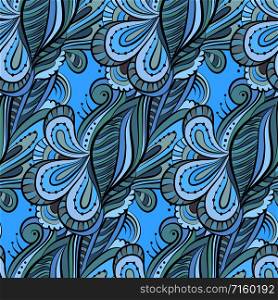 Seamless cartoon hand-drawn pattern with flowers. Endless floral pattern.