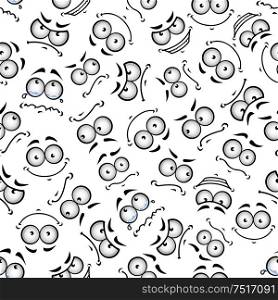 Seamless cartoon smileys pattern for comics flyleaf or backdrop design with crying, laughing, smiling, sore and offended comics faces randomly scattered over white background. Seamless cartoon emoticon faces pattern