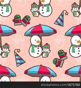 Seamless cat and snow man in Christmas pattern