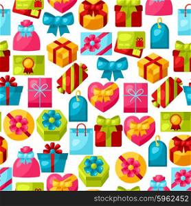 Seamless celebration pattern with colorful gift boxes. Seamless celebration pattern with colorful gift boxes.