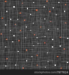 Seamless Cell hand-drawn pattern on black with red squares