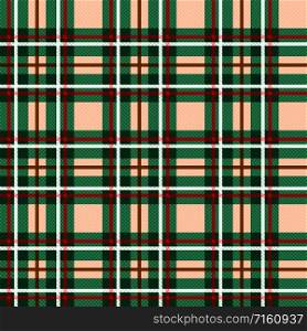 Seamless checkered shades of beige and green hues with red, white and brown lines illustration pattern as a tartan plaid