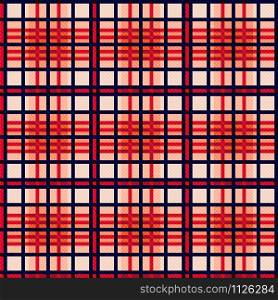 Seamless checkered shades of beige, orange and red hues with dark blue lines illustration pattern as a tartan plaid