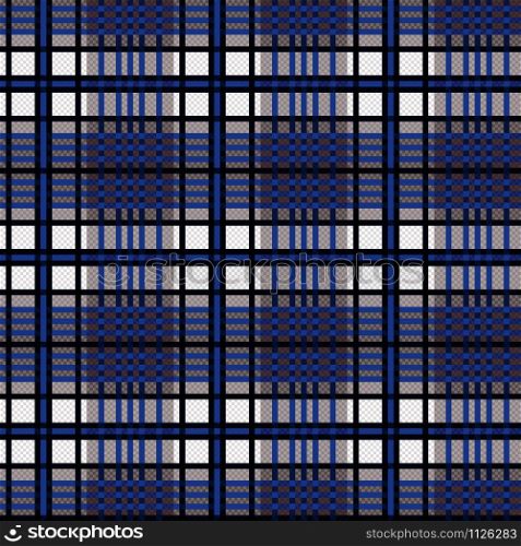 Seamless checkered shades of blue and grey hues with dark lines illustration pattern as a tartan plaid