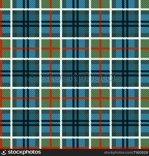 Seamless checkered shades of blue and red pattern with orange and white colors as a tartan plaid