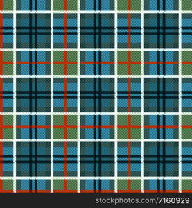 Seamless checkered shades of blue and red pattern with orange and white colors as a tartan plaid