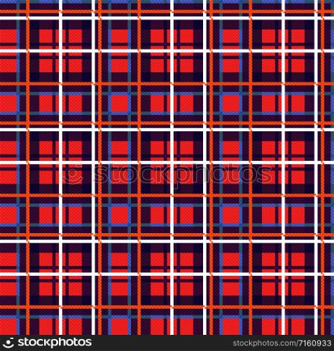 Seamless checkered shades of red, violet, orange, white and blue illustration pattern as a tartan plaid