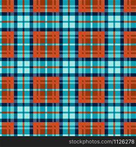 Seamless checkered shades of turquoise, blue and orange with seeming transparency effect, illustration pattern as a tartan plaid