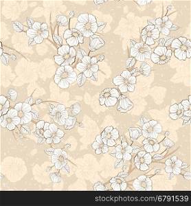 Seamless cherry bloomi background. Fabric textile pattern.. Sakura