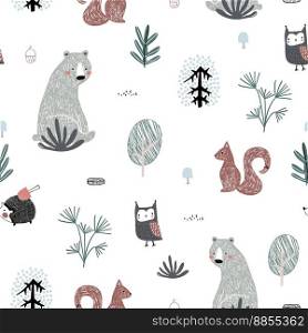 Seamless childish pattern with cute bear vector image