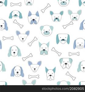 Seamless childish pattern with dog animal faces. Creative nursery background. Perfect for kids design, fabric, wrapping, wallpaper, textile, apparel. Seamless childish pattern with dog animal faces. Creative nursery background. Perfect for kids design, fabric